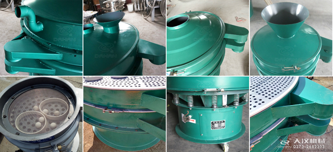 碳鋼振動篩進料口，出料口，篩框，篩網(wǎng)，彈跳球等細節(jié)展示