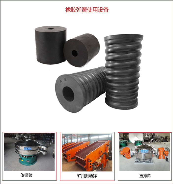 橡膠彈簧適用設(shè)備：旋振篩，礦用振動(dòng)篩，直排篩等