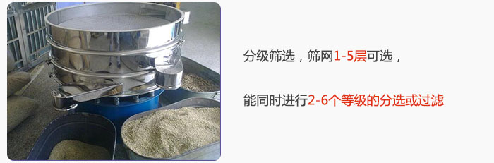 分級篩選，可篩1至5層篩網(wǎng)，能同時進行2至6個等級的分選或過濾