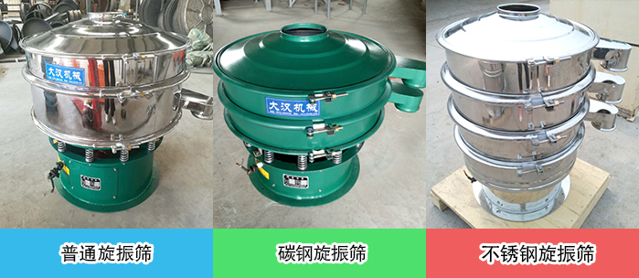 醫(yī)藥振動篩常見材質(zhì)展示：碳鋼＋不銹鋼，不銹鋼，碳鋼等材質(zhì)展示