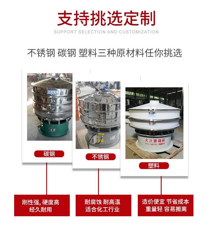 旋振篩可配置一到四層的篩網(wǎng)。旋振篩的篩分效率高，篩分精度高，篩分率高達96%。