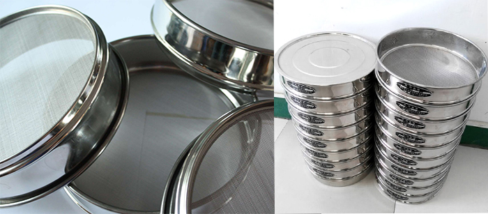 標(biāo)準(zhǔn)土壤篩，篩框與篩網(wǎng)展示圖。